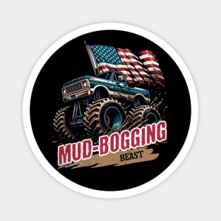 Mud-Bogging Beast USA Big Truck 4x4 American Flag Patriotic 4th Of July Off Road Mud Truck Magnet